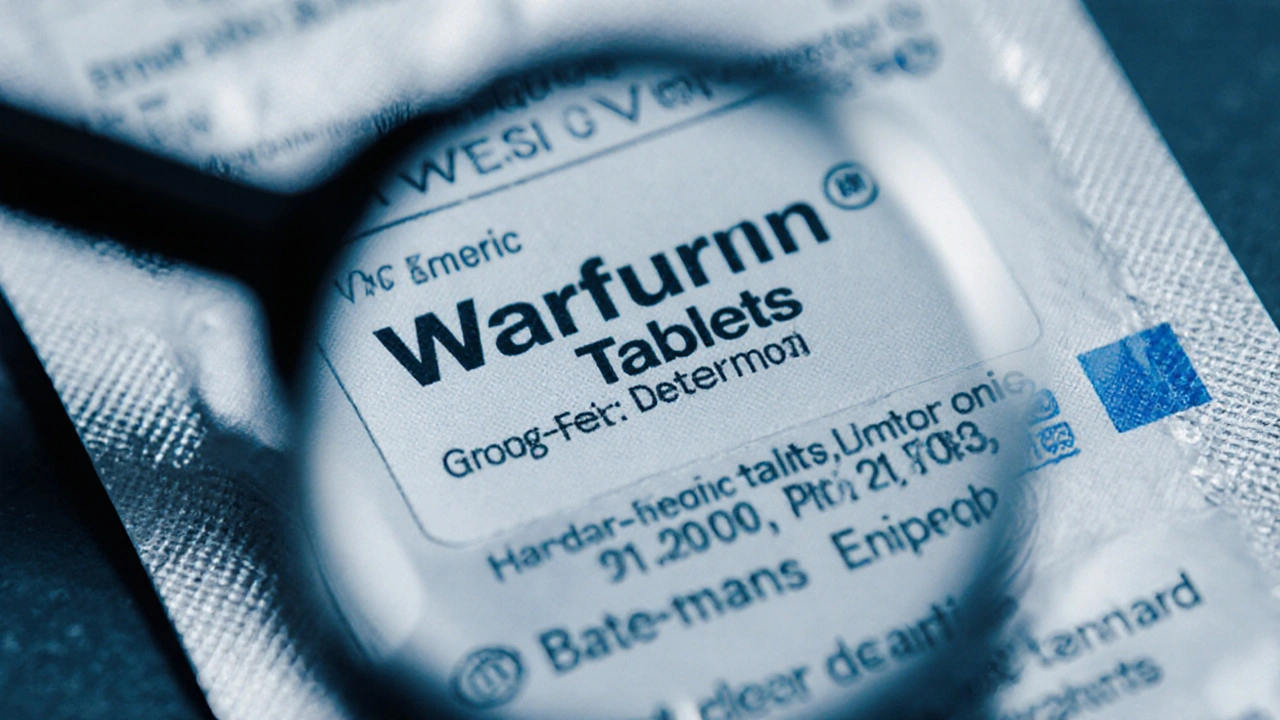 Close-up of a warfarin blister pack highlighting the tamper-evident seal and imprint.