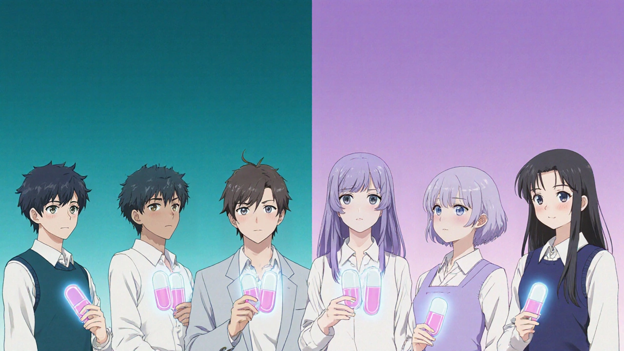 Five characters each holding glowing pills representing different ARB medications.