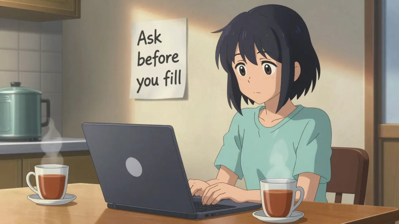 A person comparing drug costs on a laptop at home during early morning light.