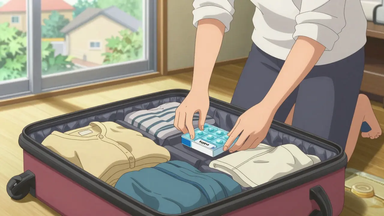 Anime character packing travel bag with epilepsy medication organizer