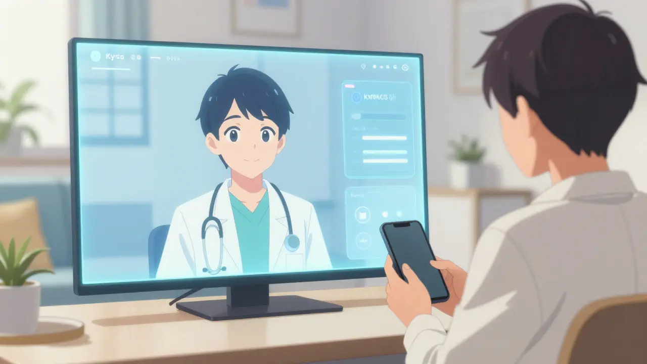 Anime patient having happy telehealth video call