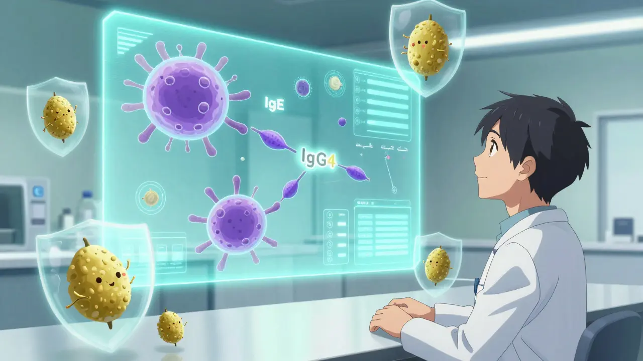Futuristic anime lab visualizing immune system desensitization