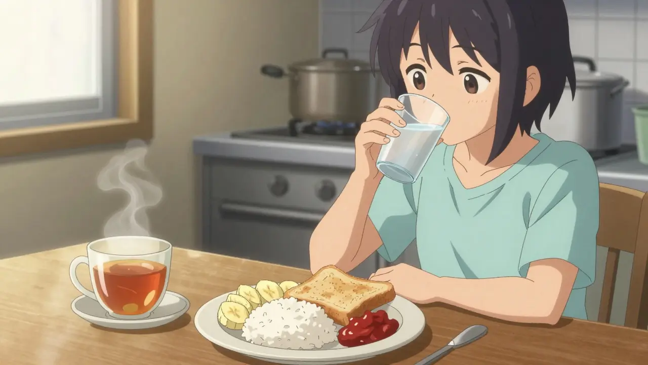 Anime character recovering with BRAT diet and hydration