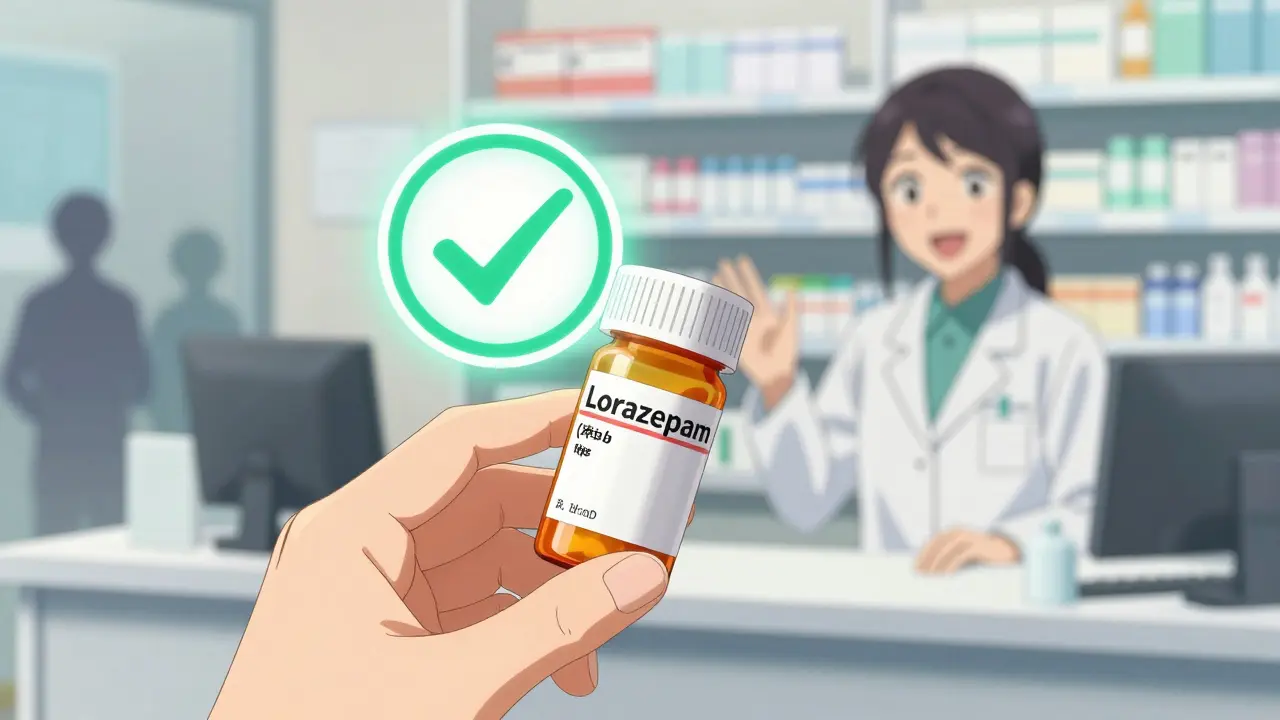Anime hand holding generic pills near a glowing verified pharmacy seal