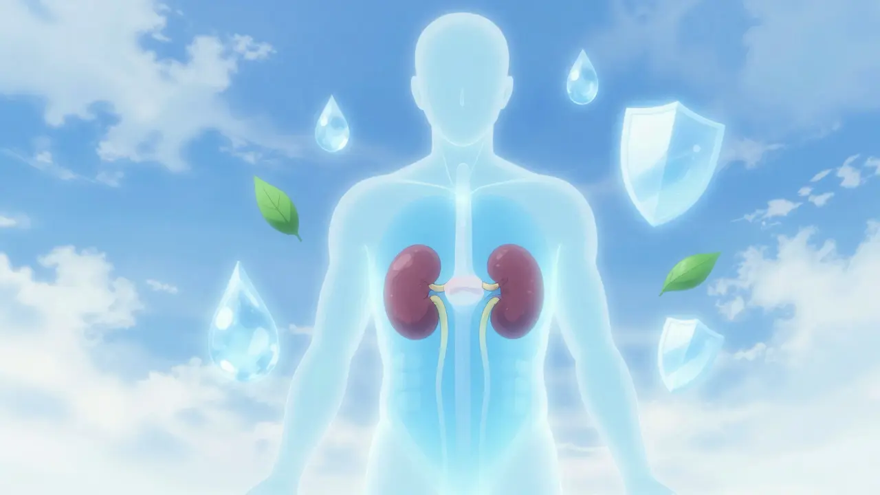 Glowing silhouette representing healthy kidney protection