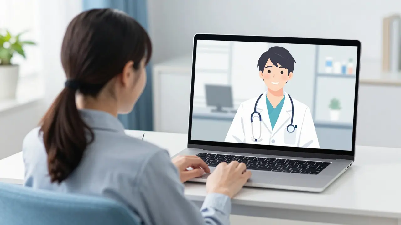 Patient having a video call with a doctor for prescription