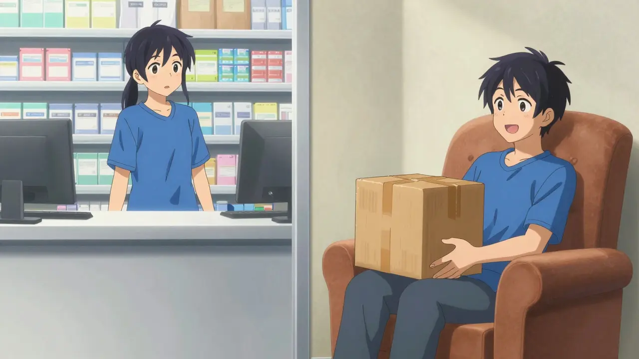 Split view of pharmacy pickup versus convenient home delivery