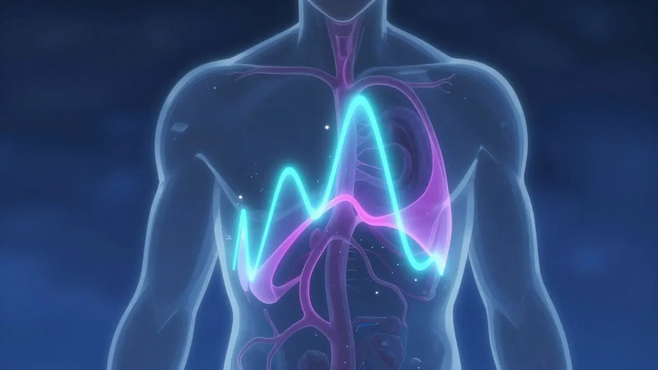 Abstract visualization of drug absorption graph inside a human body