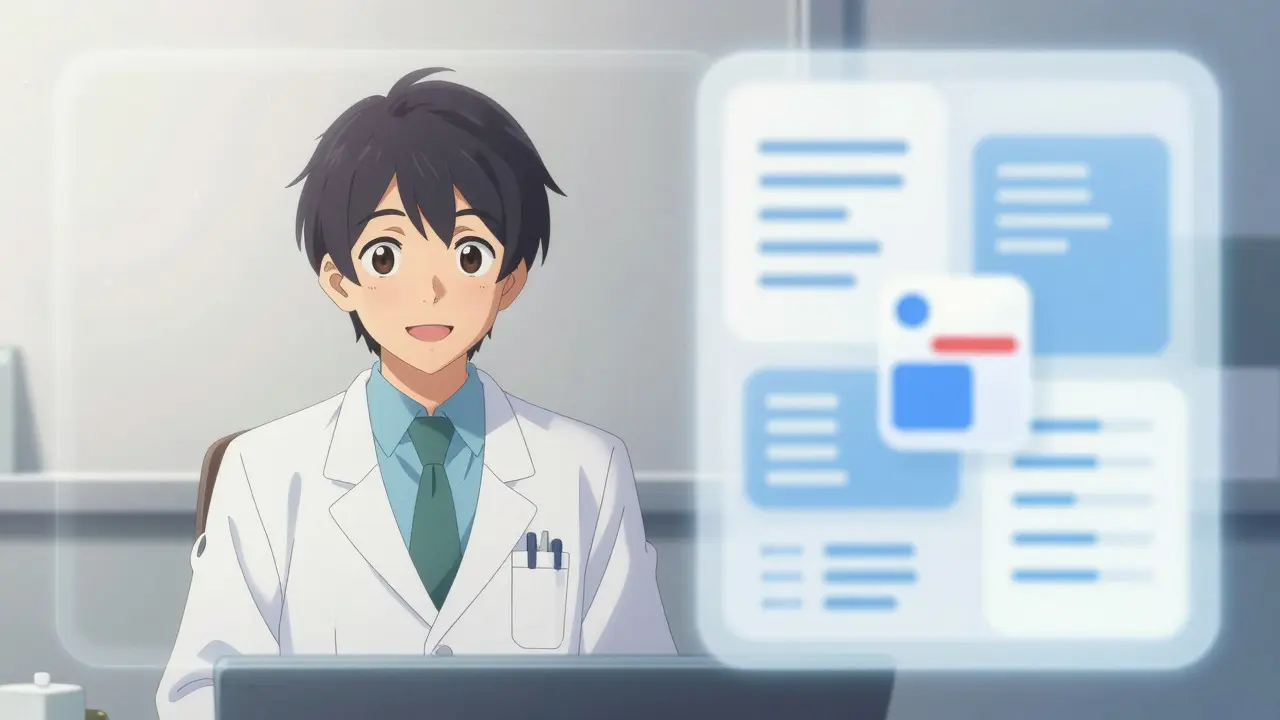 Anime doctor smiling during video consultation with patient