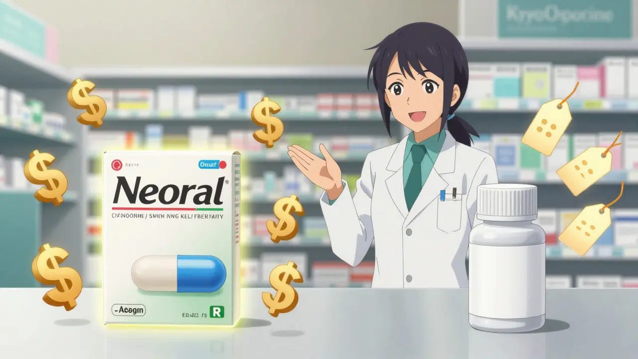 Anime pharmacist comparing brand name vs generic medication costs