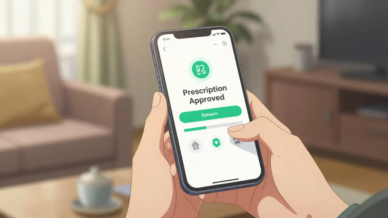 Close-up of smartphone showing approved prescription