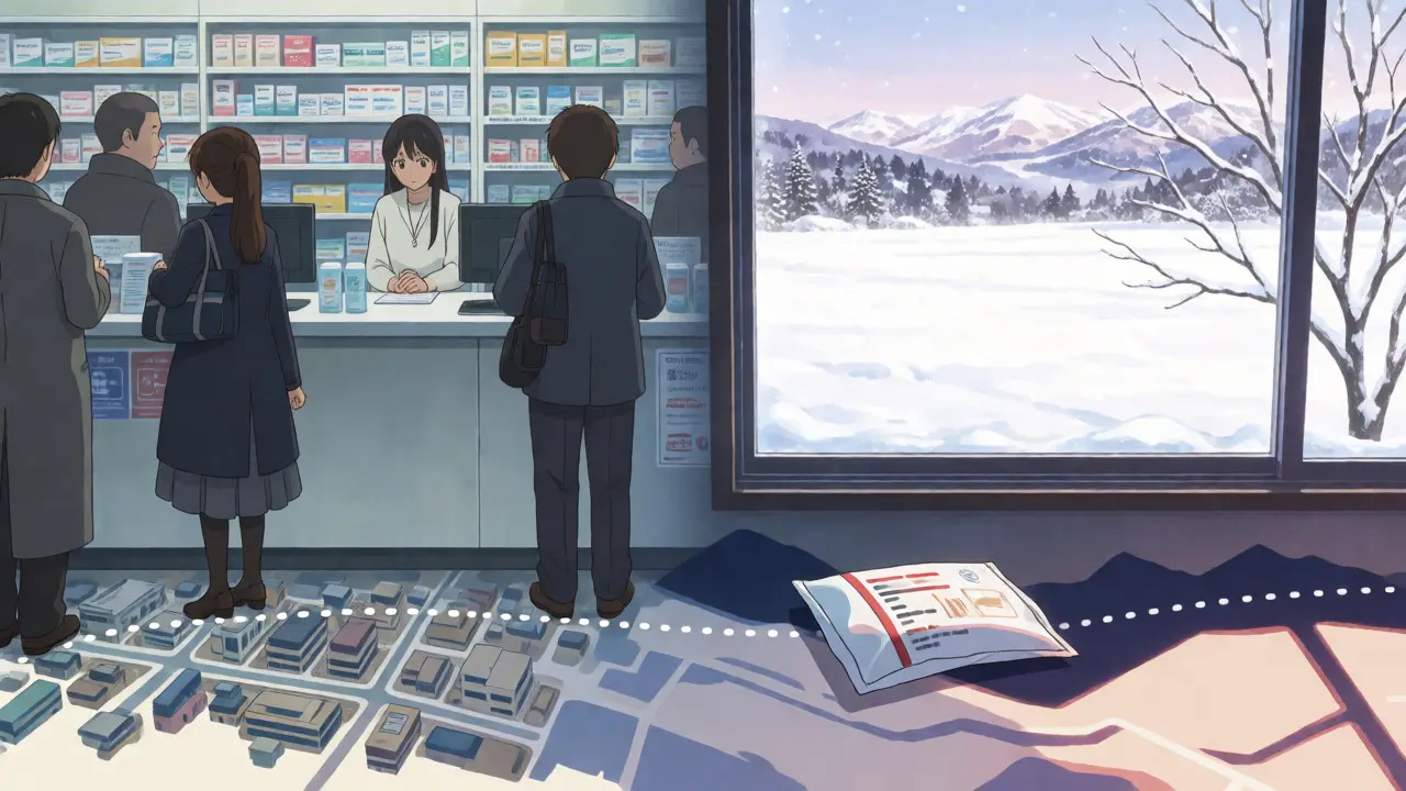 Visual metaphor comparing US pharmacy costs to Canadian shipping